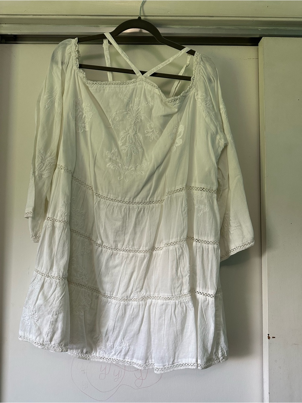 White Embroidered Peasant Top - Women